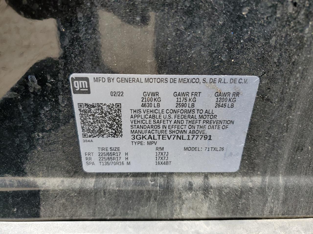 3GKALTEV7NL177791 2022 GMC Terrain Sle