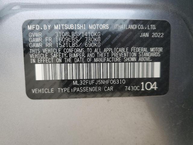 2022 Mitsubishi Mirage G4 Es VIN: ML32FUFJ5NHF06310 Lot: 57197974