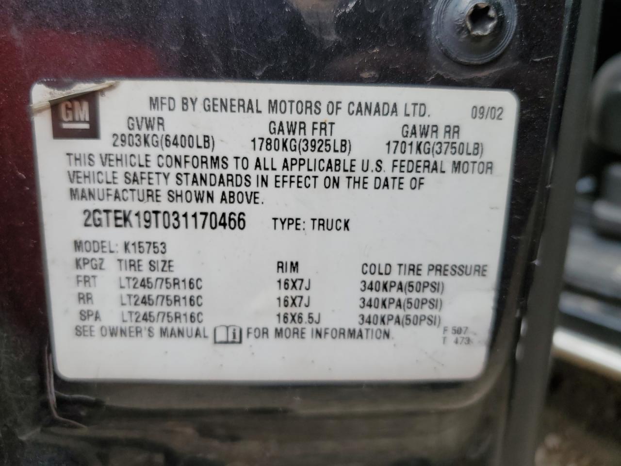 2GTEK19T031170466 2003 GMC New Sierra K1500