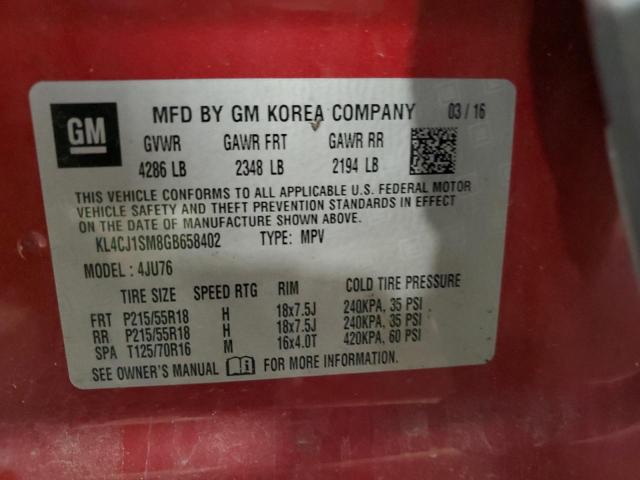 2016 Buick Encore Sport Touring VIN: KL4CJ1SM8GB658402 Lot: 60516124