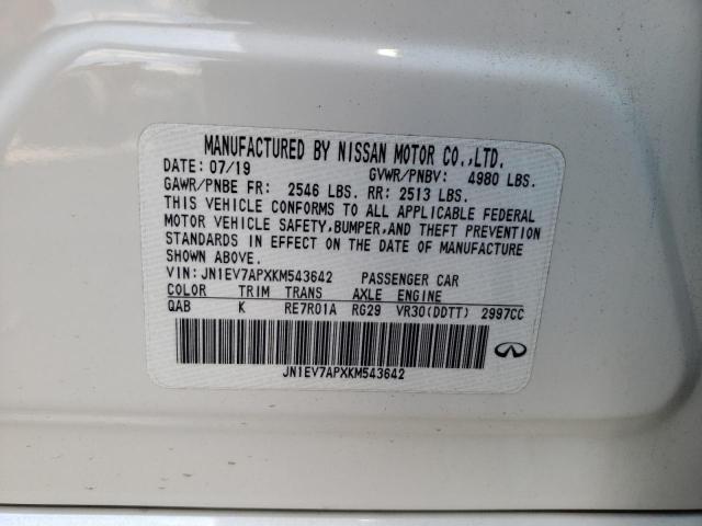 2019 Infiniti Q50 Luxe VIN: JN1EV7APXKM543642 Lot: 57963314