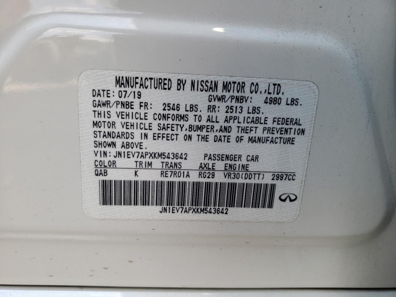 JN1EV7APXKM543642 2019 Infiniti Q50 Luxe