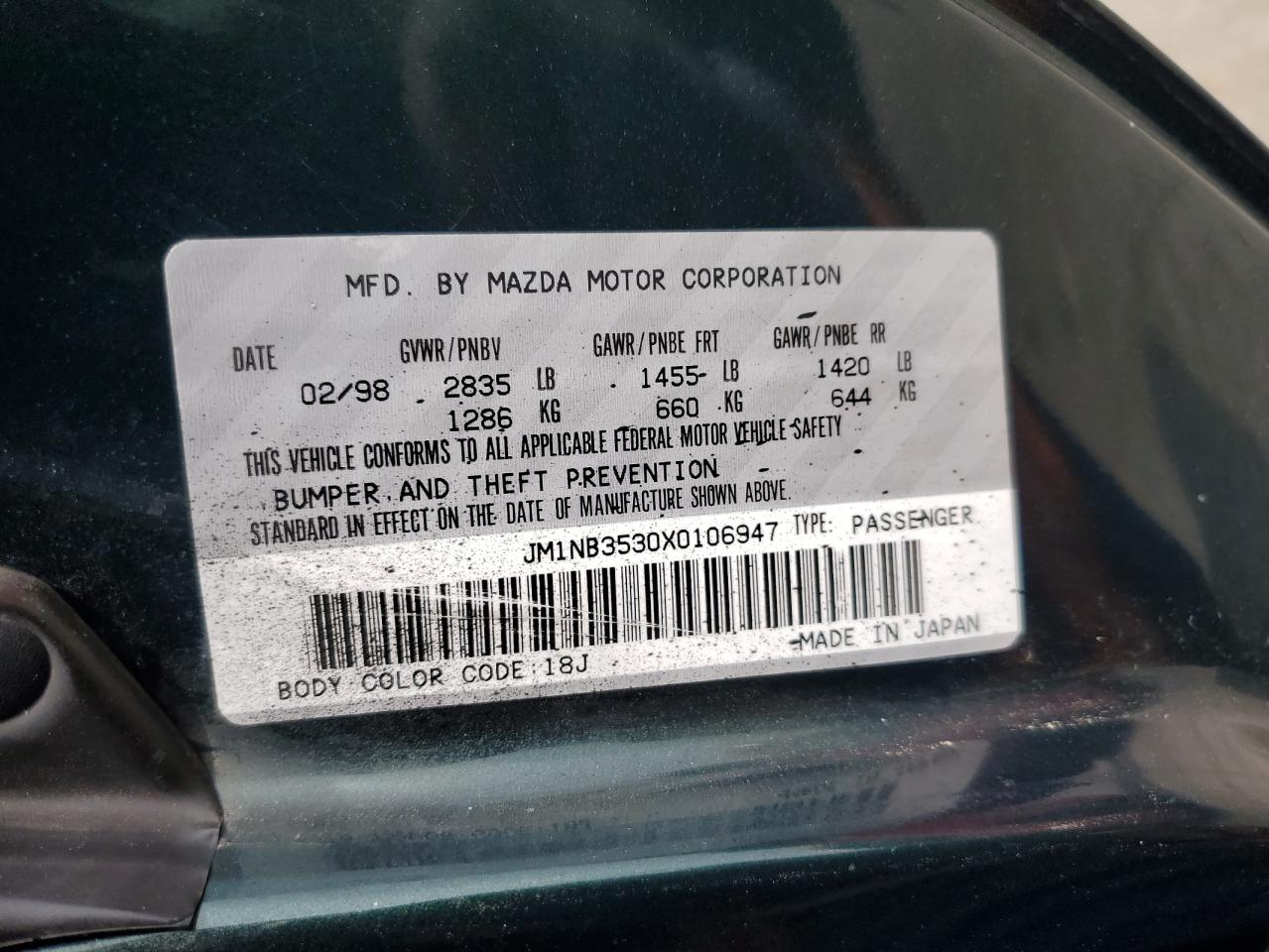 JM1NB3530X0106947 1999 Mazda Mx-5 Miata