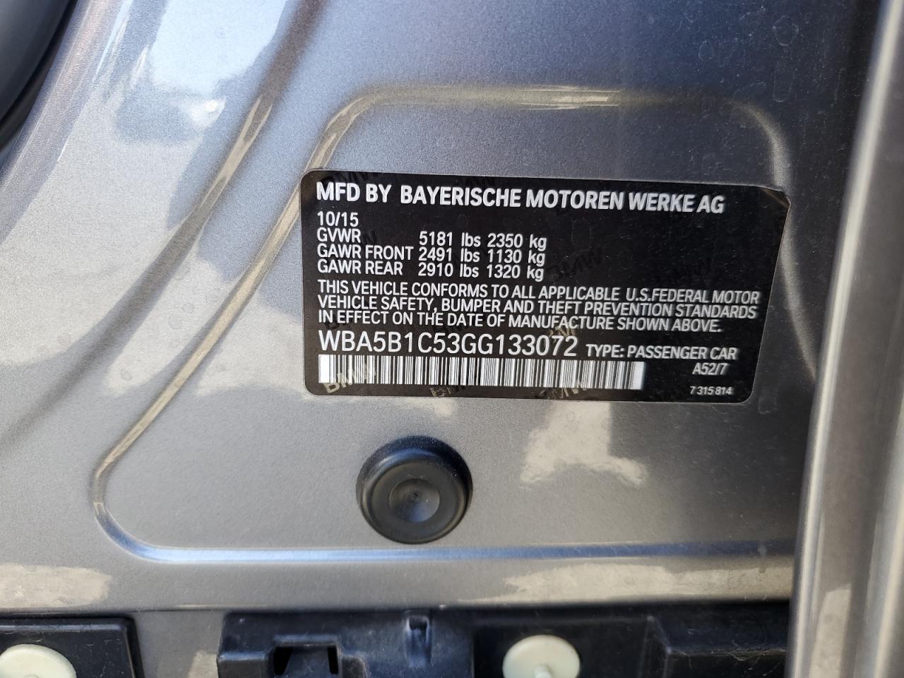 WBA5B1C53GG133072 2016 BMW 535 I