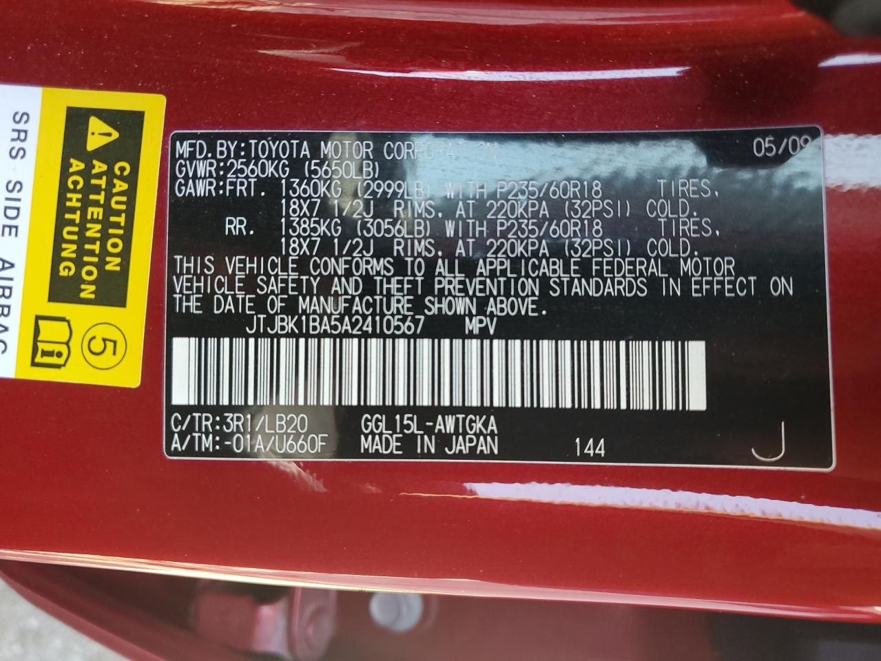 JTJBK1BA5A2410567 2010 Lexus Rx 350