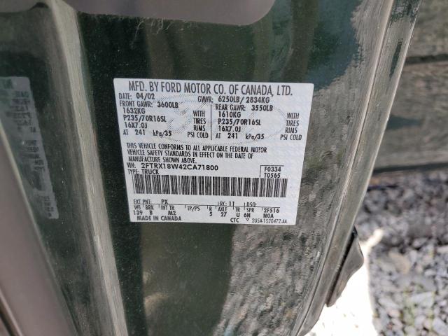 2002 Ford F150 VIN: 2FTRX18W42CA71800 Lot: 57664714