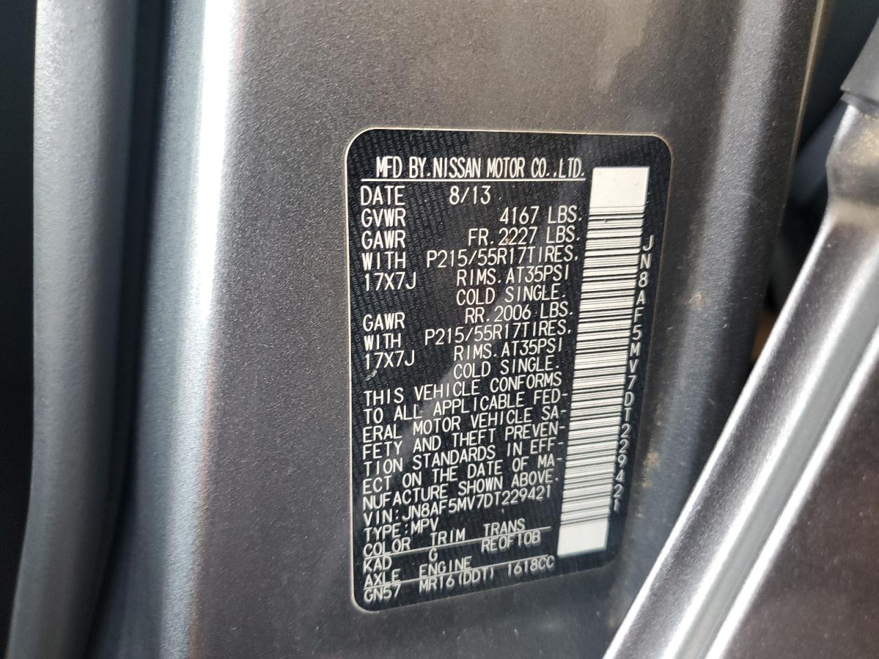 JN8AF5MV7DT229421 2013 Nissan Juke S