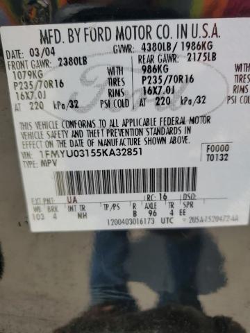 2005 Ford Escape Xlt VIN: 1FMYU03155KA32851 Lot: 59010444