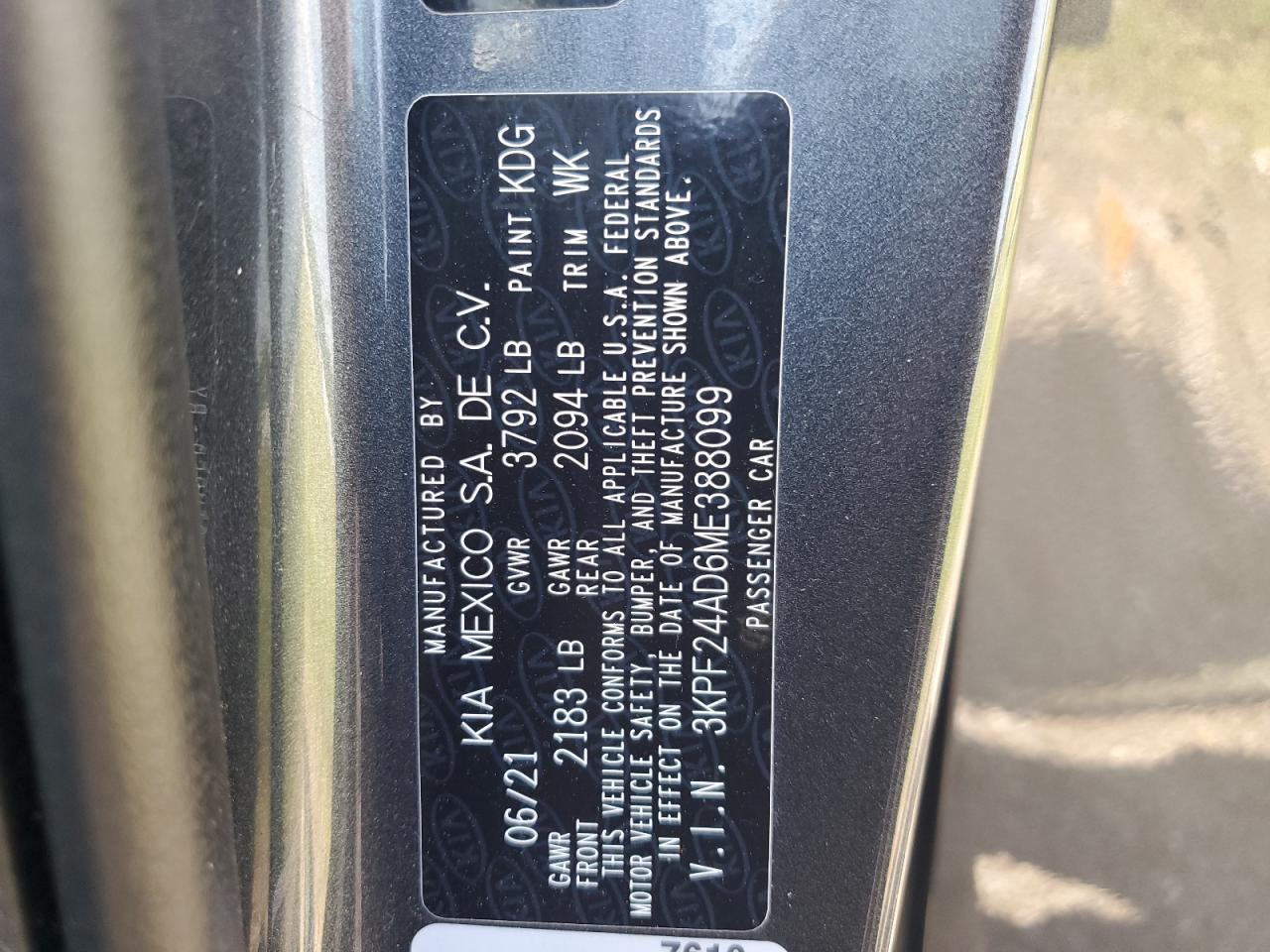 3KPF24AD6ME388099 2021 Kia Forte Fe