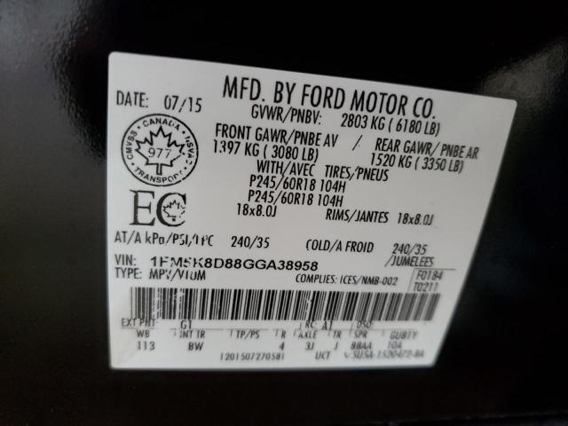 2016 Ford Explorer Xlt VIN: 1FM5K8D88GGA38958 Lot: 57529574