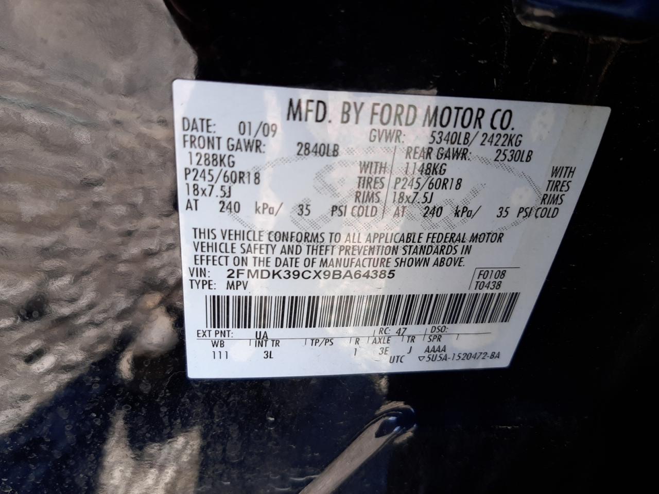 2FMDK39CX9BA64385 2009 Ford Edge Limited