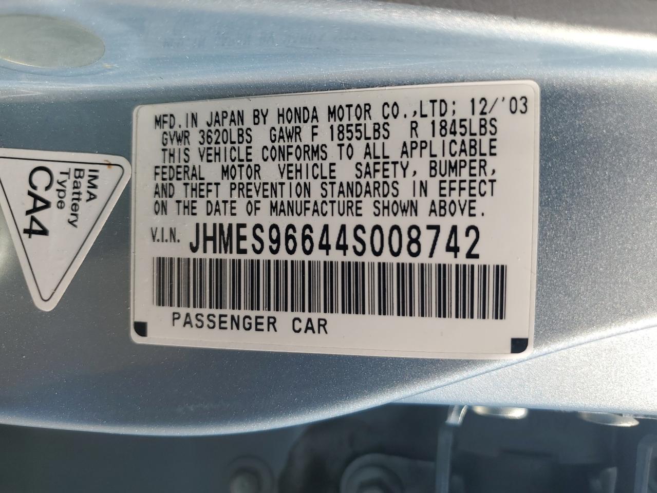 JHMES96644S008742 2004 Honda Civic Hybrid