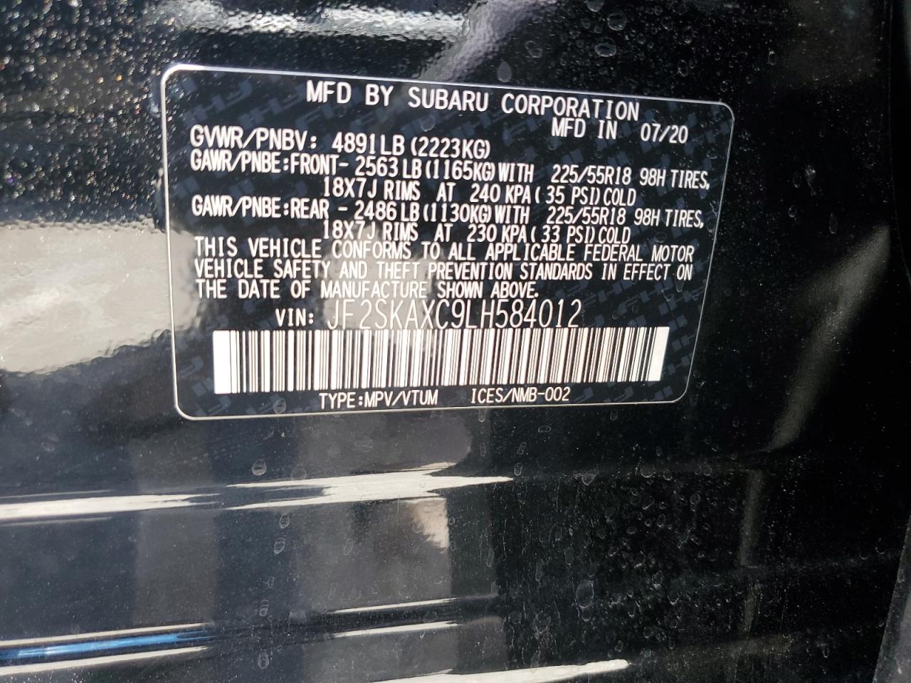 JF2SKAXC9LH584012 2020 Subaru Forester Touring