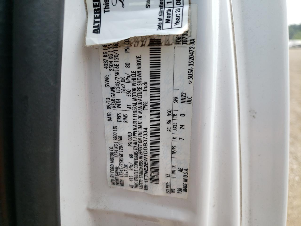 1FTNE2EW1DDB37334 2013 Ford Econoline E250 Van