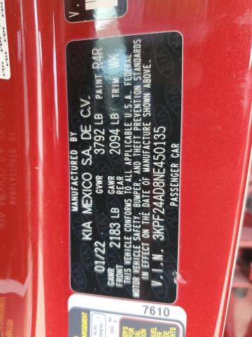 2022 Kia Forte Fe VIN: 3KPF24AD8NE450135 Lot: 57526864