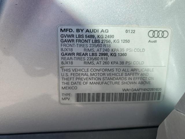 VIN WA1GAAFY4N2051635 2022 Audi Q5, Premium 45 no.13