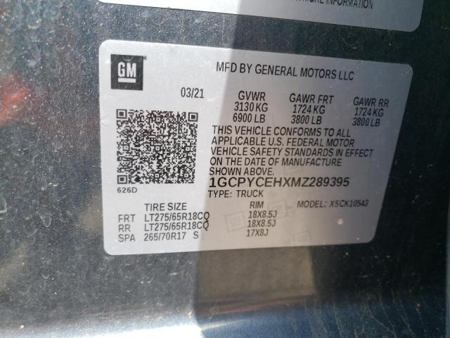 2021 Chevrolet Silverado K1500 Trail Boss Custom VIN: 1GCPYCEHXMZ289395 Lot: 57782434