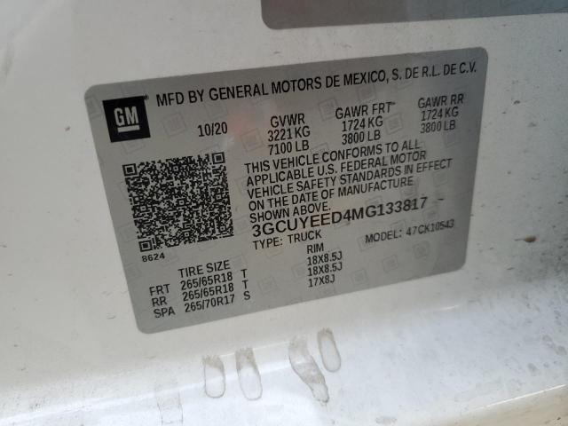 2021 Chevrolet Silverado K1500 Rst VIN: 3GCUYEED4MG133817 Lot: 57414144