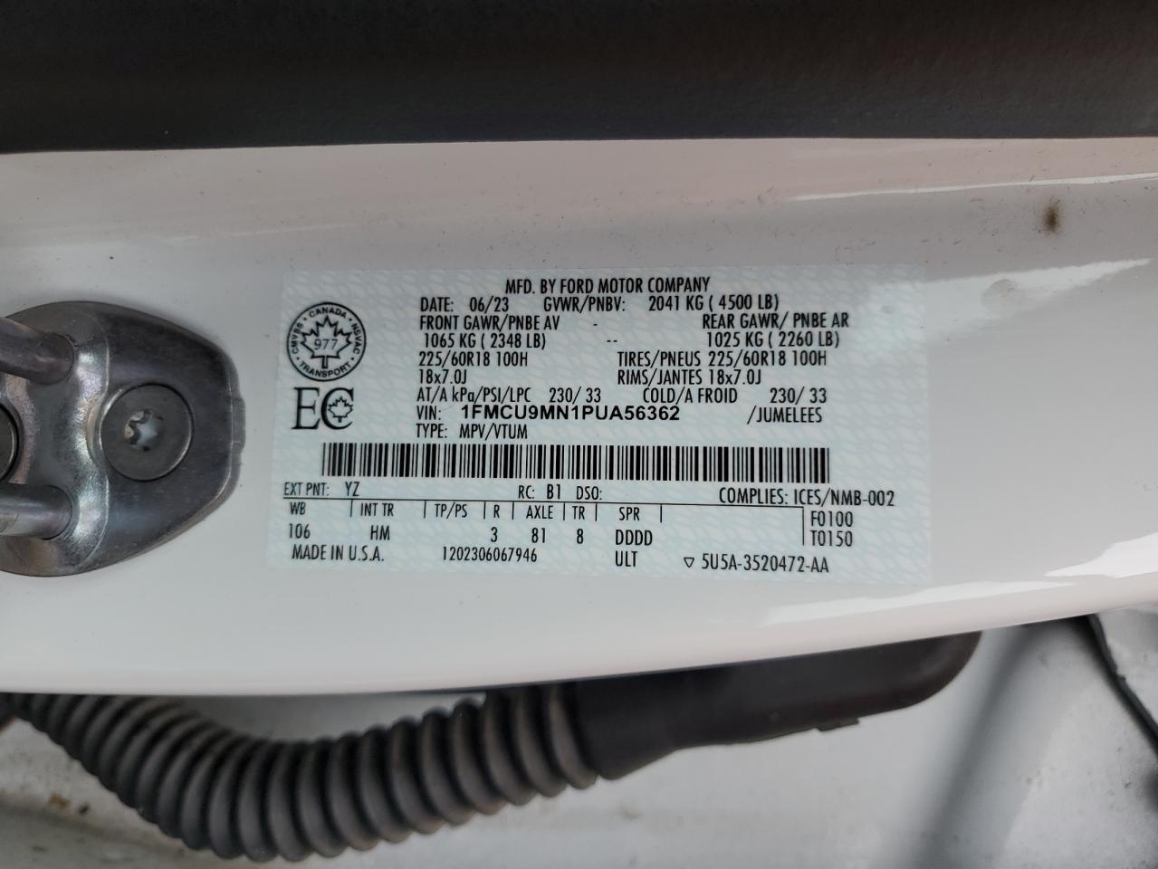 1FMCU9MN1PUA56362 2023 Ford Escape St Line