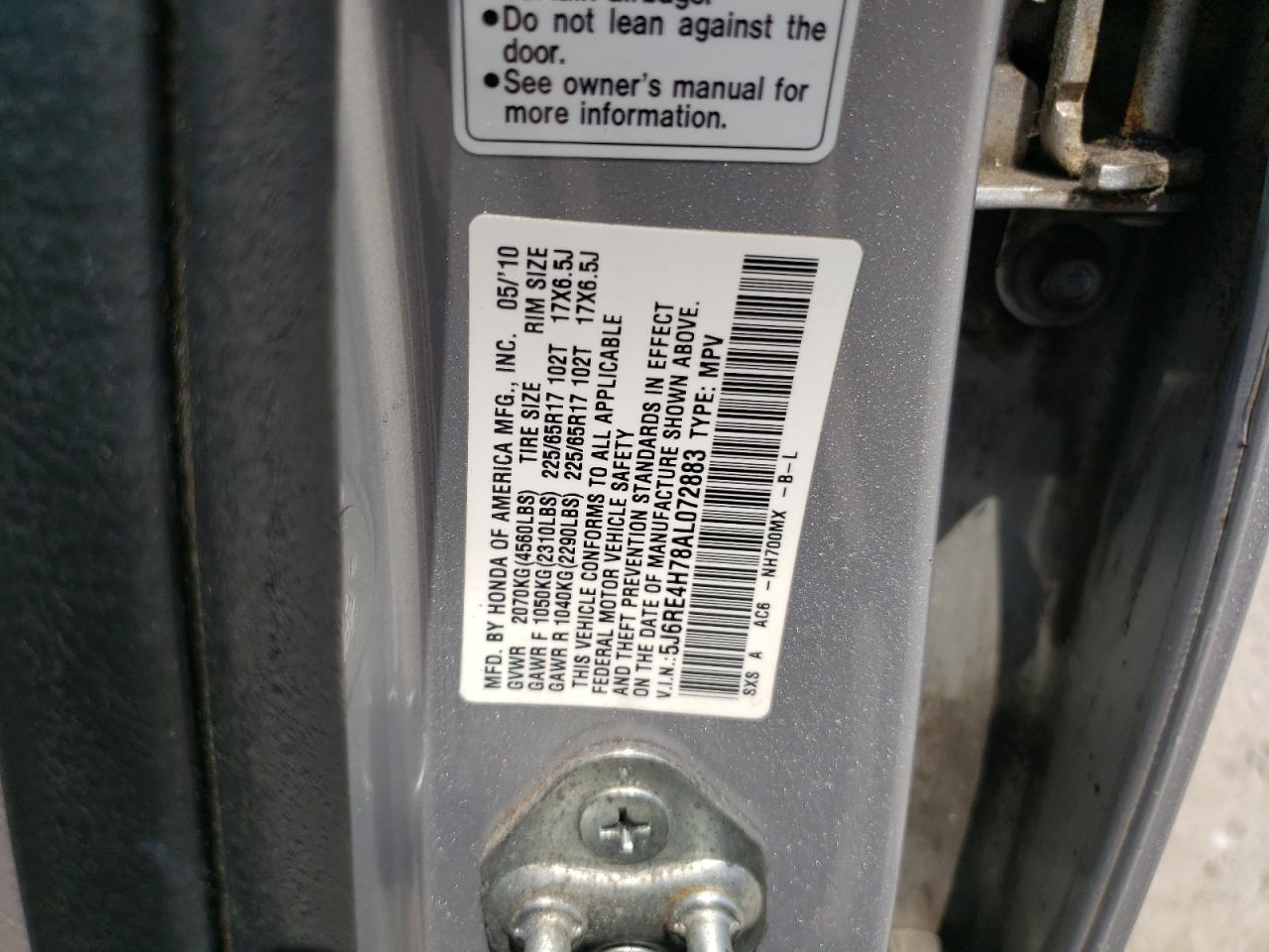 5J6RE4H78AL072883 2010 Honda Cr-V Exl