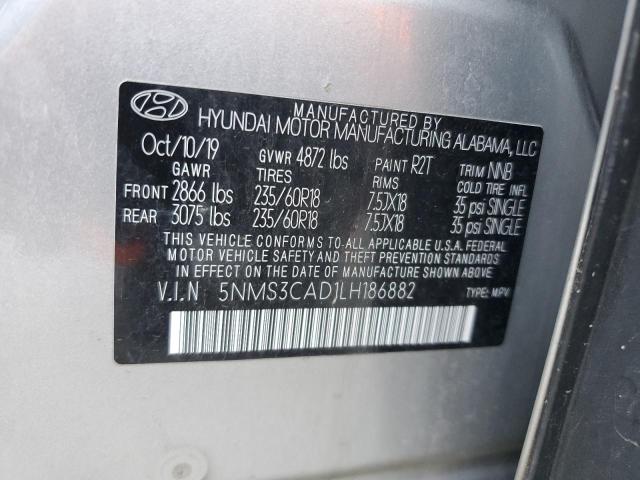 2020 Hyundai Santa Fe Sel VIN: 5NMS3CAD1LH186882 Lot: 58174944