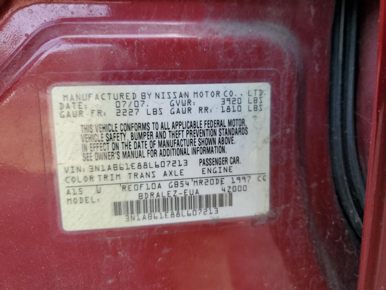 3N1AB61E88L607213 2008 Nissan Sentra 2.0