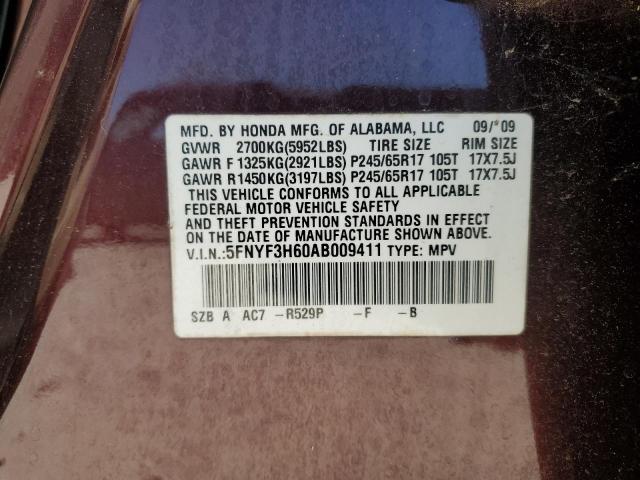 2010 Honda Pilot Exl VIN: 5FNYF3H60AB009411 Lot: 60635864