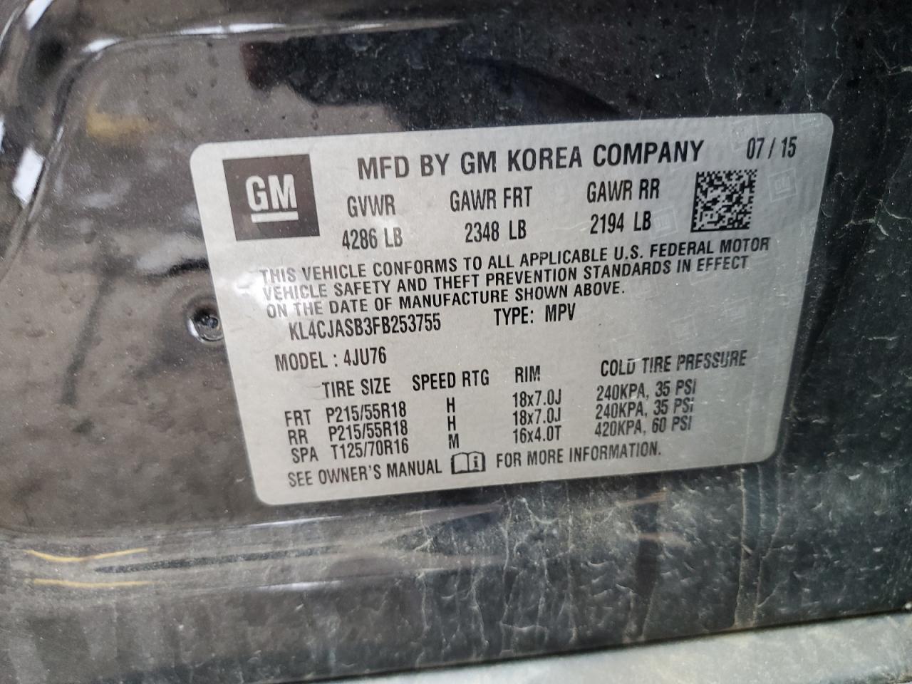 KL4CJASB3FB253755 2015 Buick Encore