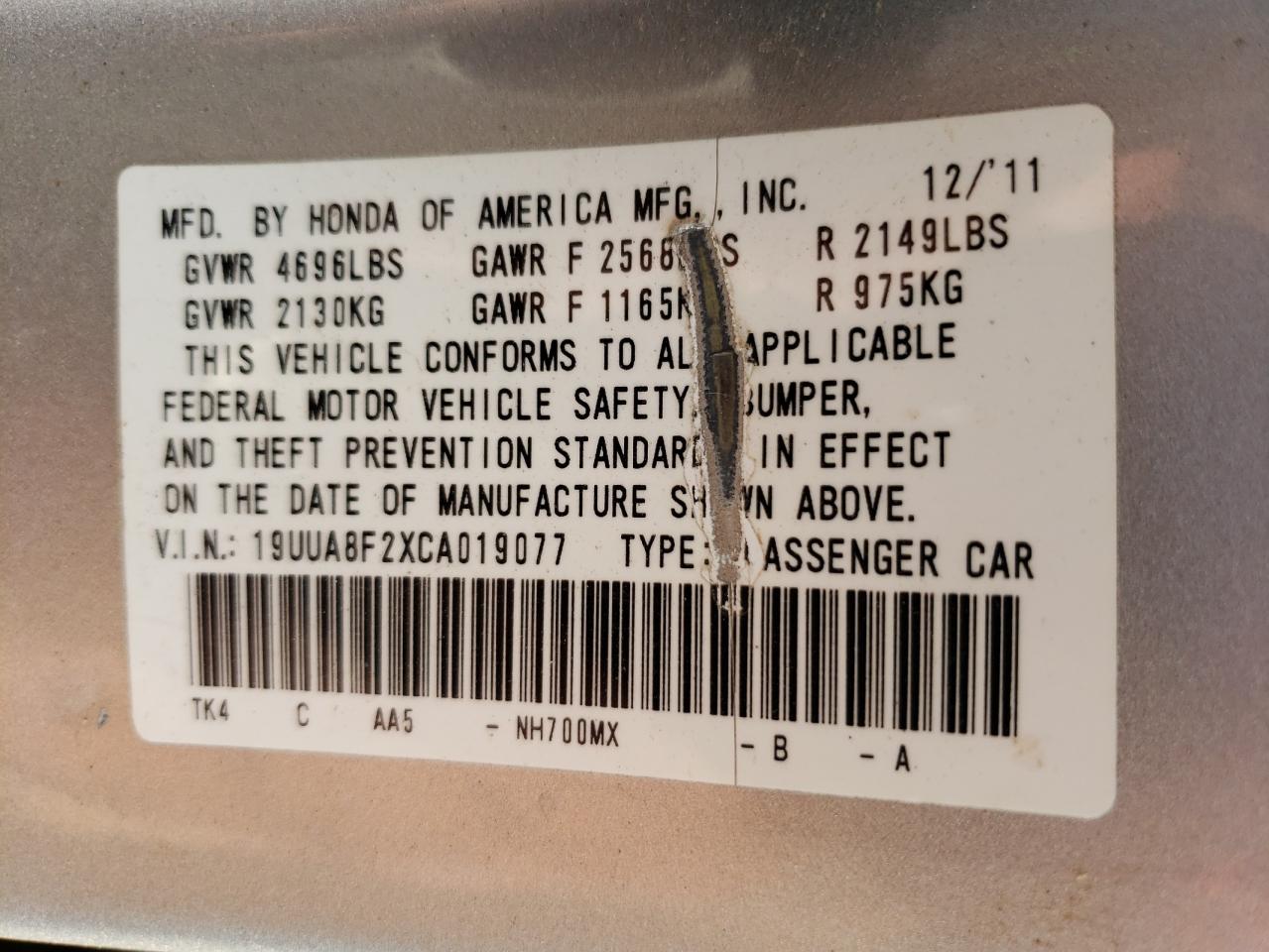 19UUA8F2XCA019077 2012 Acura Tl