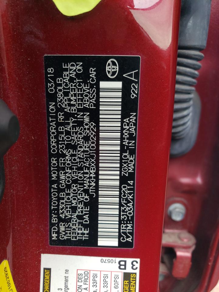 JTNKHMBXXJ1002929 2018 Toyota C-Hr Xle