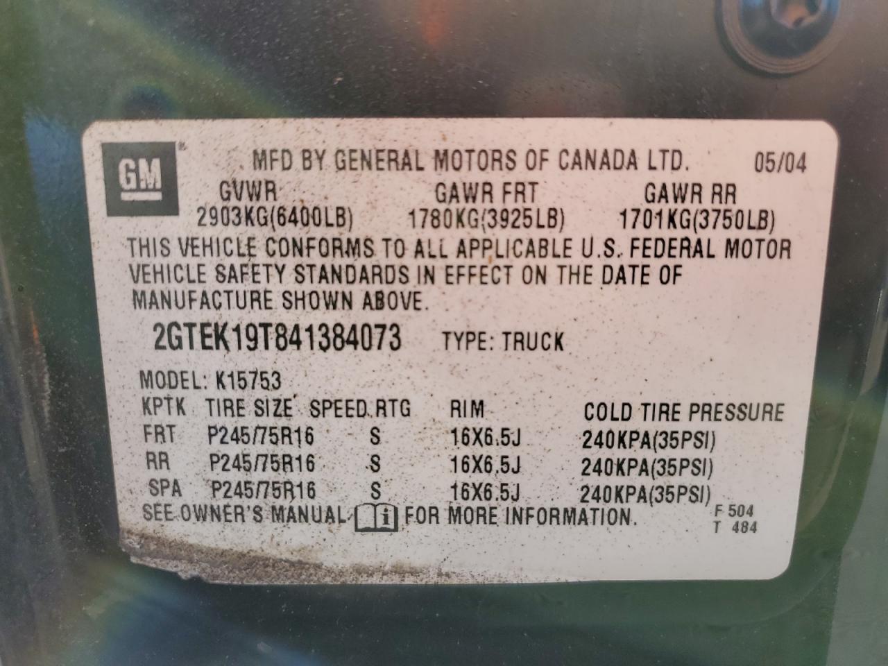 2GTEK19T841384073 2004 GMC New Sierra K1500