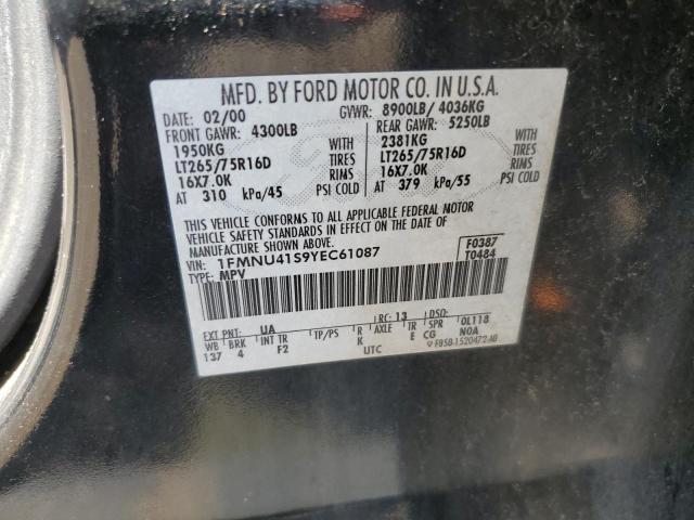 2000 Ford Excursion Xlt VIN: 1FMNU41S9YEC61087 Lot: 59568124