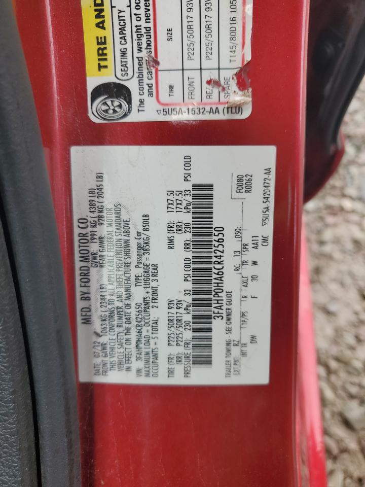 3FAHP0HA6CR425650 2012 Ford Fusion Se