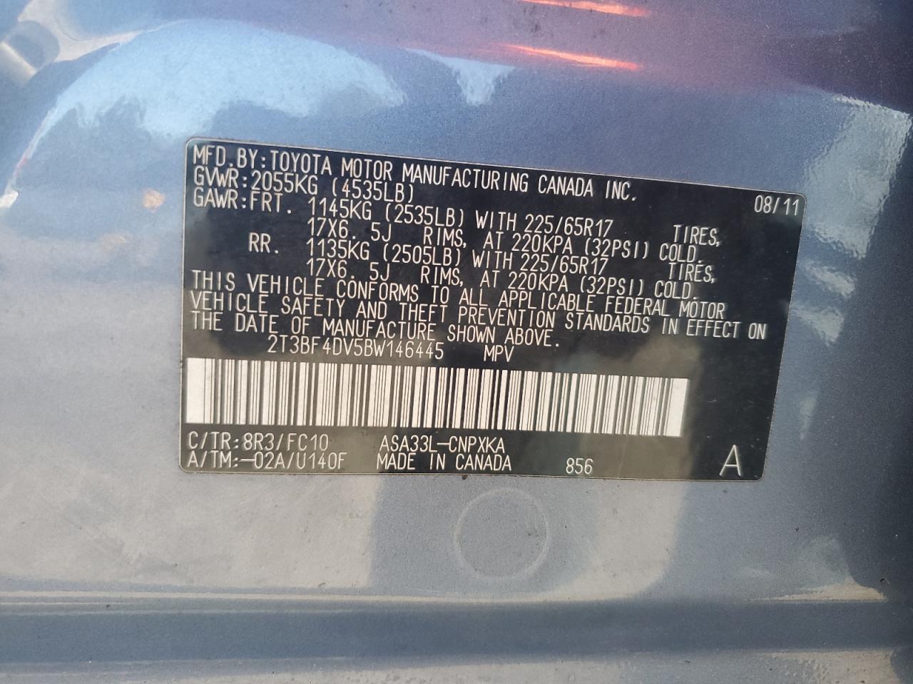 2T3BF4DV5BW146445 2011 Toyota Rav4