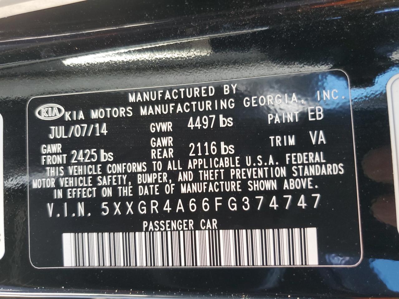 5XXGR4A66FG374747 2015 Kia Optima Sx