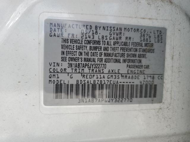 2018 Nissan Sentra S VIN: 3N1AB7AP6JY322770 Lot: 59674434