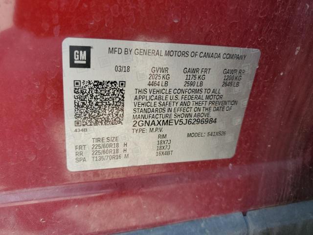 2018 Chevrolet Equinox Premier VIN: 2GNAXMEV5J6296984 Lot: 57844694