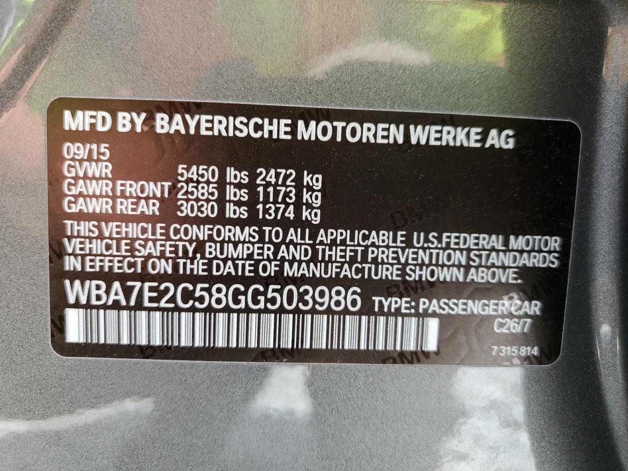 WBA7E2C58GG503986 2016 BMW 740 I