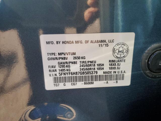 2016 Honda Pilot Exl VIN: 5FNYF6H87GB505379 Lot: 60387744