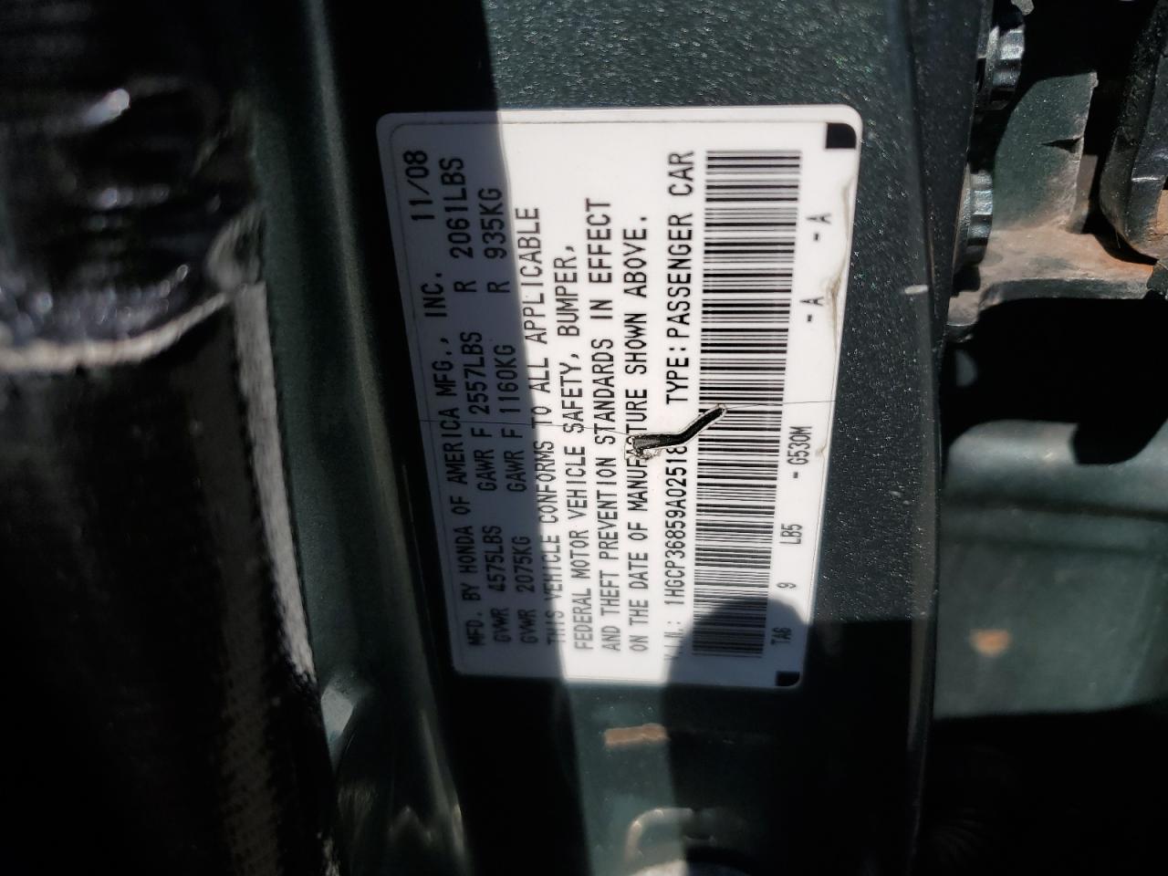 1HGCP36859A025184 2009 Honda Accord Exl