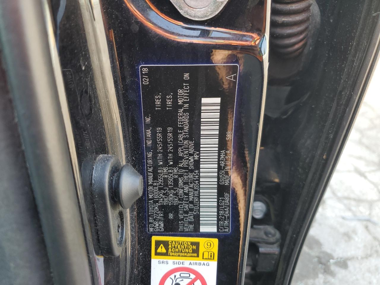 5TDJZRFHXJS541454 2018 Toyota Highlander Se