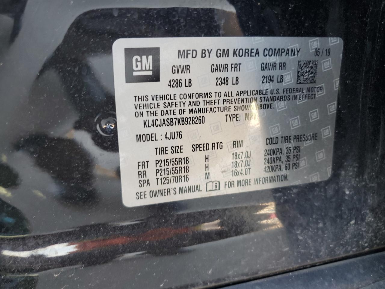 KL4CJASB7KB928260 2019 Buick Encore Preferred