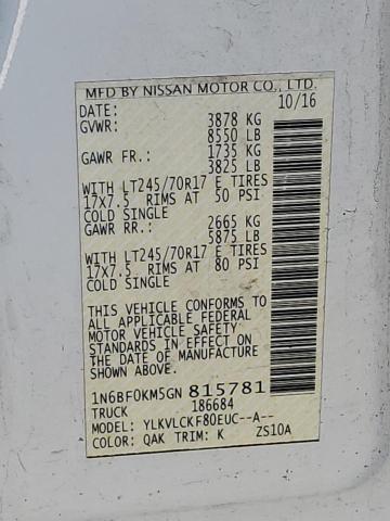 2016 Nissan Nv 1500 S VIN: 1N6BF0KM5GN815781 Lot: 56649314