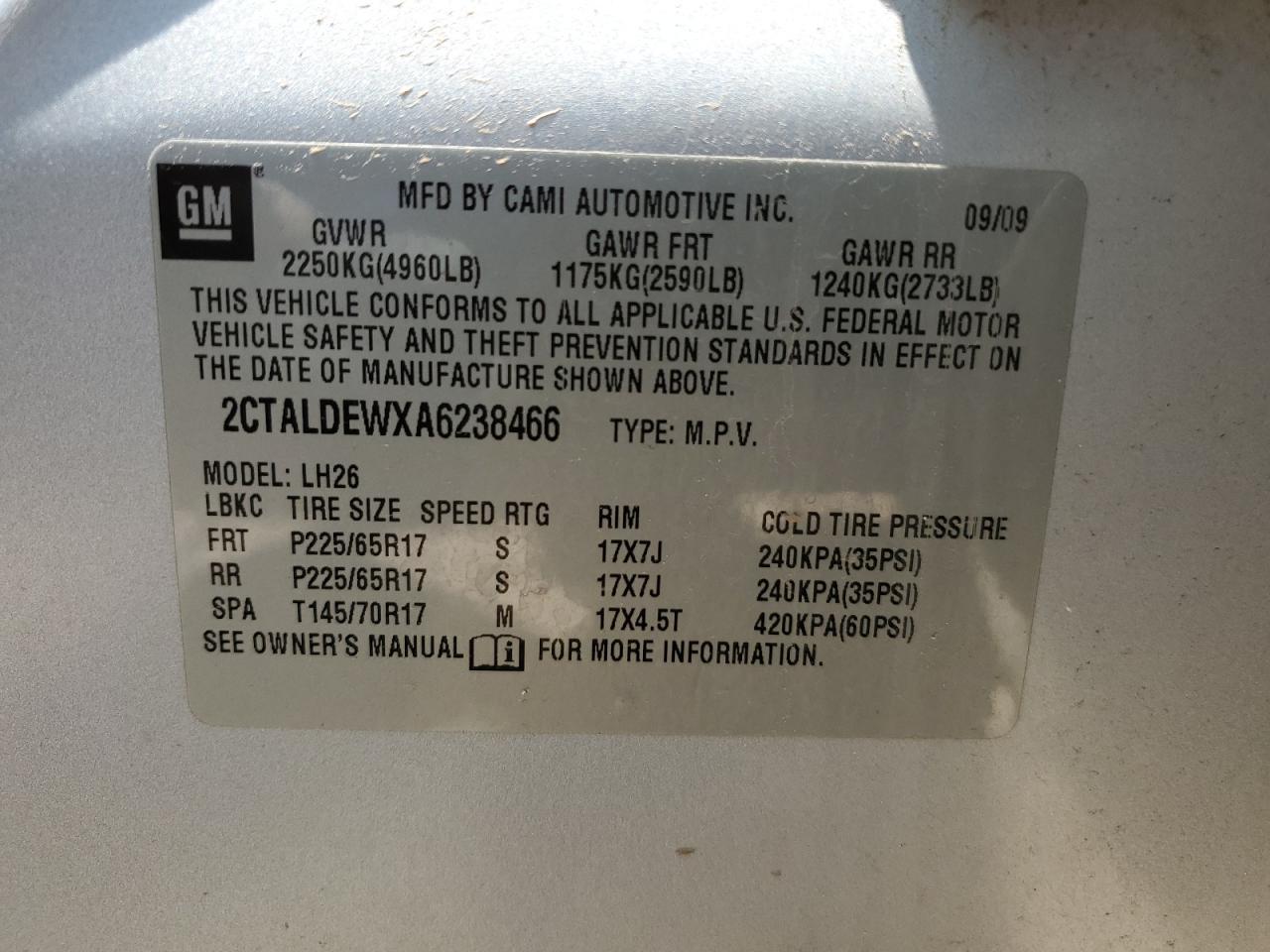 2CTALDEWXA6238466 2010 GMC Terrain Sle