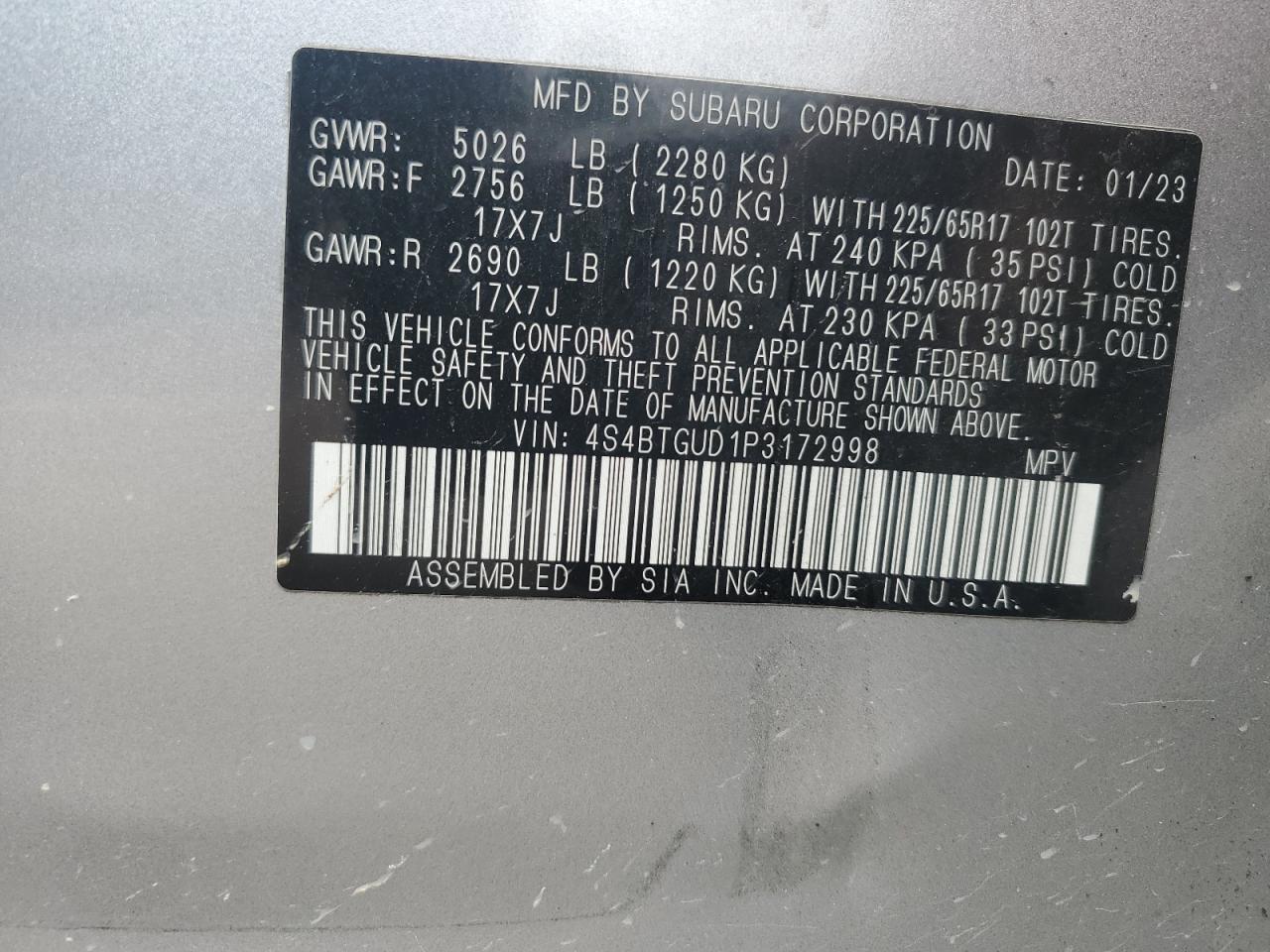 2023 Subaru Outback Wilderness vin: 4S4BTGUD1P3172998