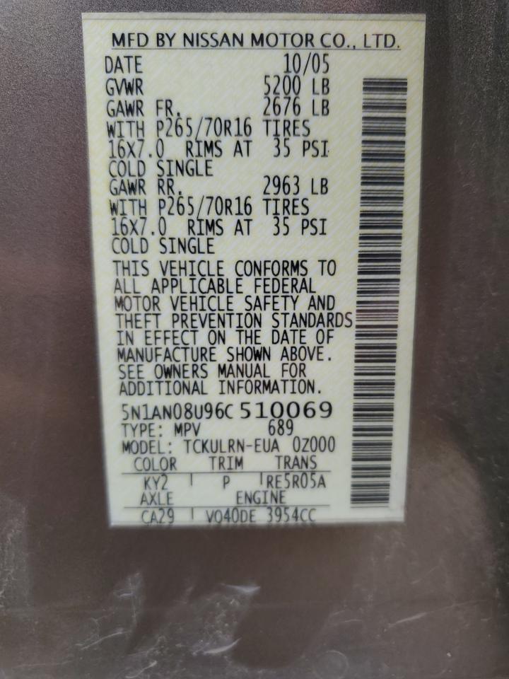 5N1AN08U96C510069 2006 Nissan Xterra Off Road