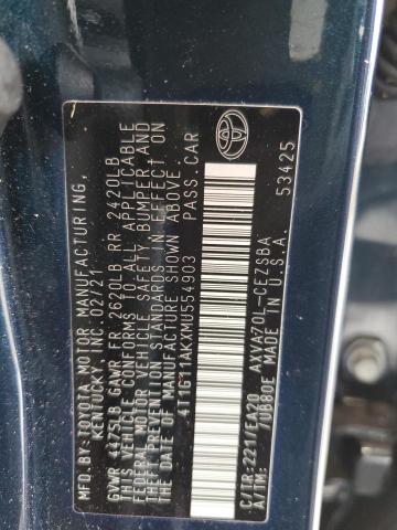 VIN 4T1G11AKXMU554903 2021 Toyota Camry, SE no.12