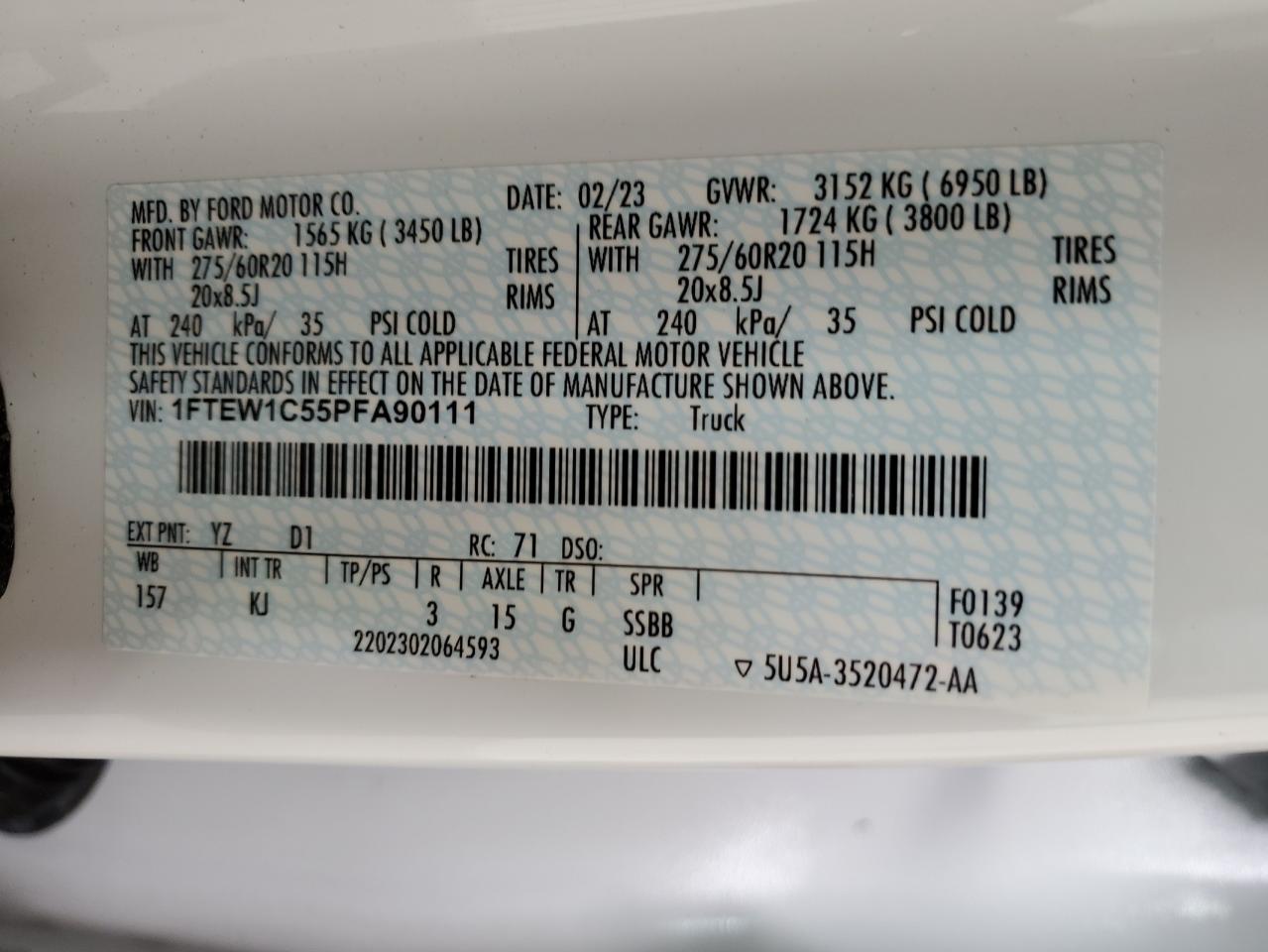 1FTEW1C55PFA90111 FORD F-150 2023