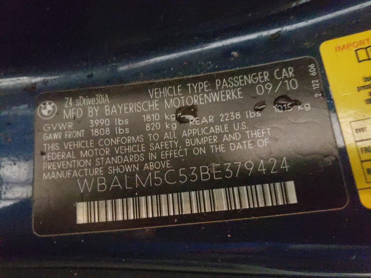 WBALM5C53BE379424 2011 BMW Z4 Sdrive30I