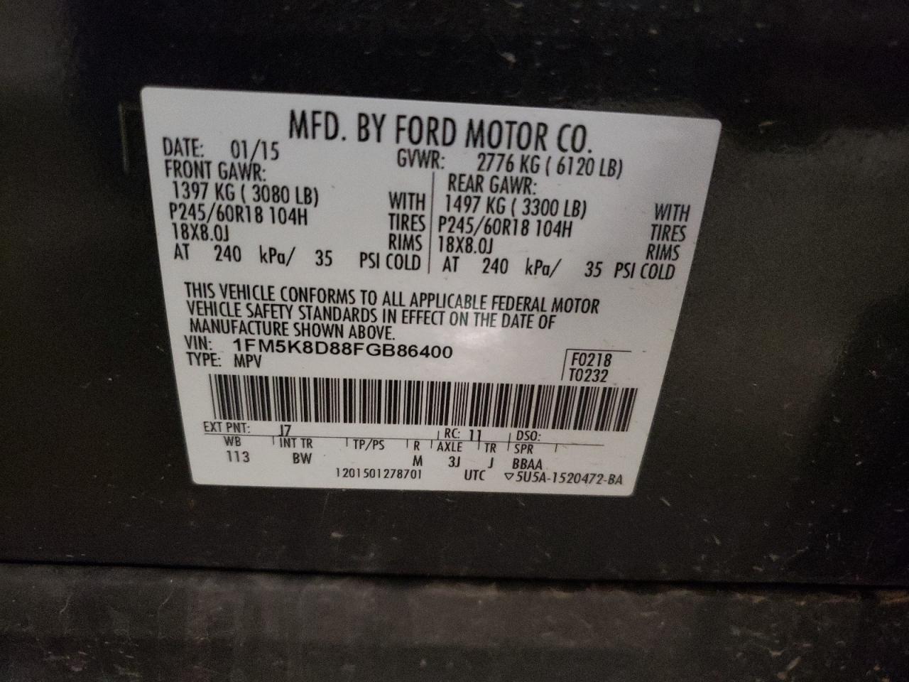 1FM5K8D88FGB86400 2015 Ford Explorer Xlt